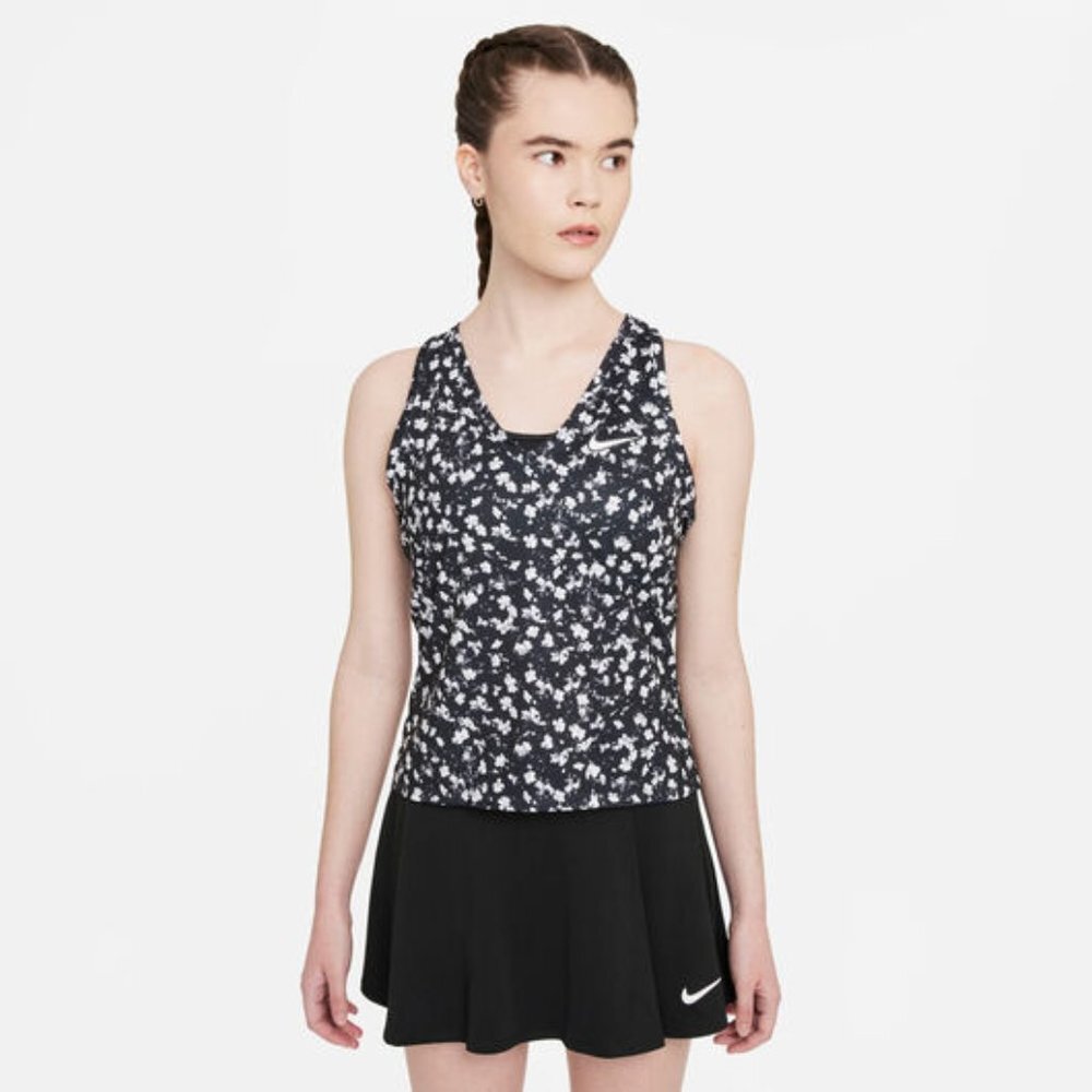 Nike Court Dri-FIT Black White Floral Printed Victory Tank Top